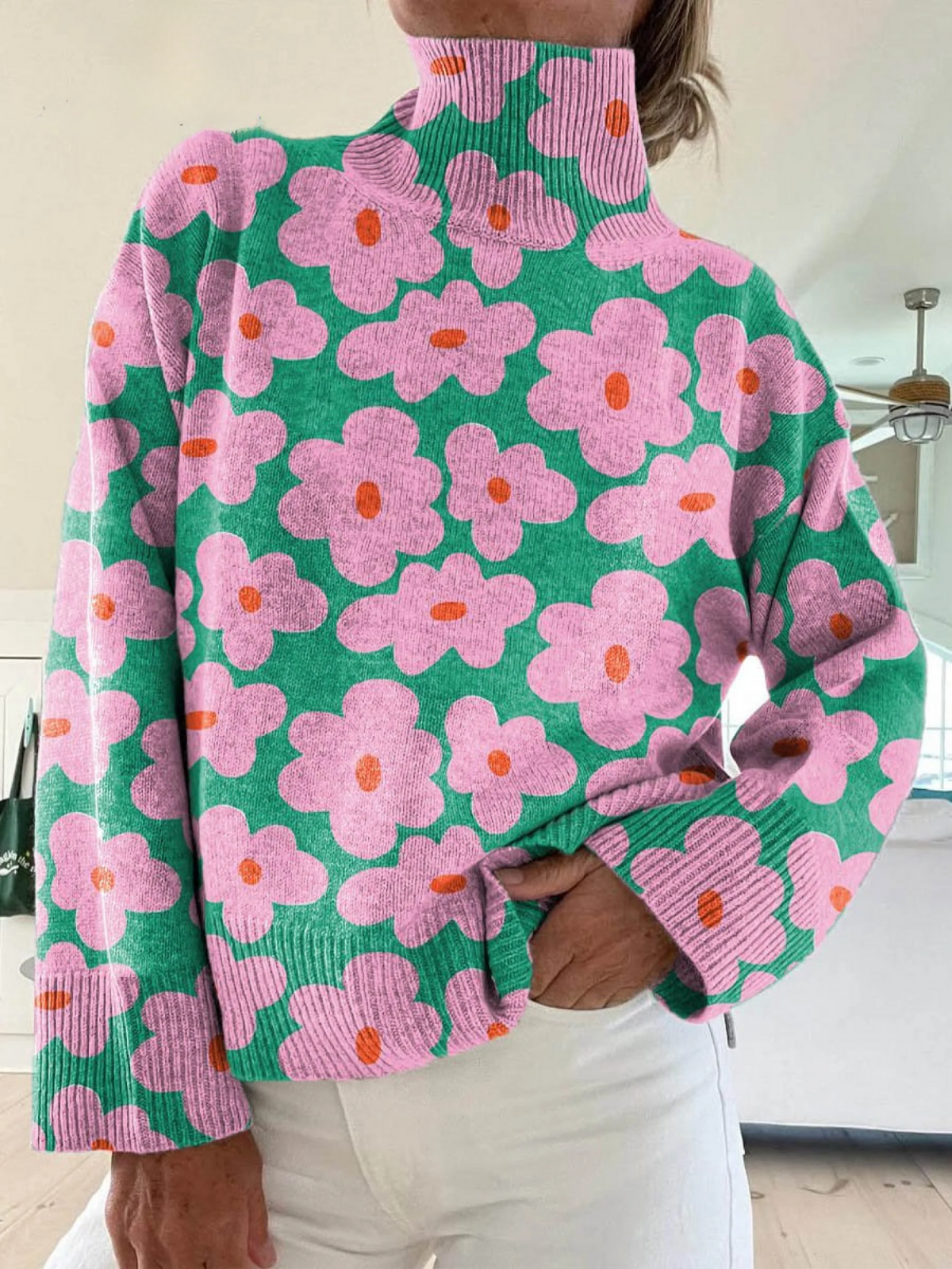 Mirellia | Blommig Högkrage Tröja