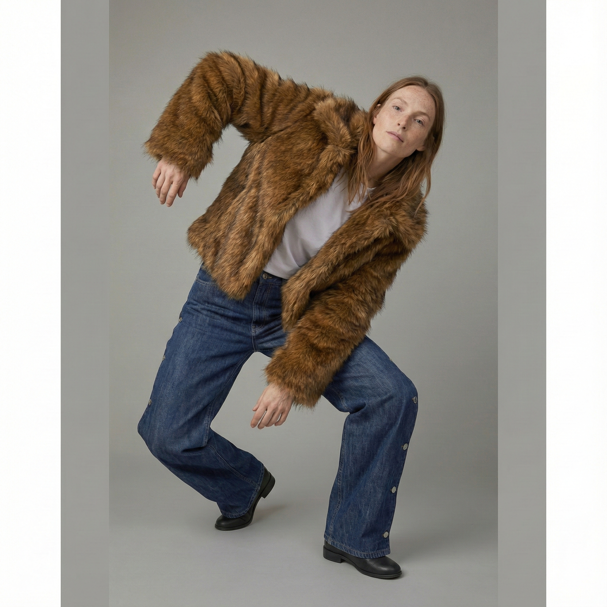 Wide Side Button Denim Jeans