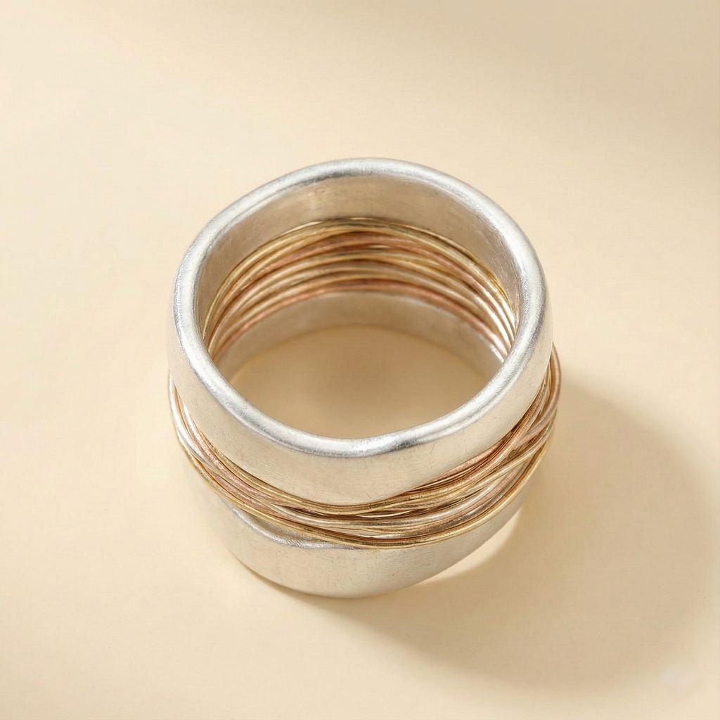 Sølvring med Gyldent Tråddesign