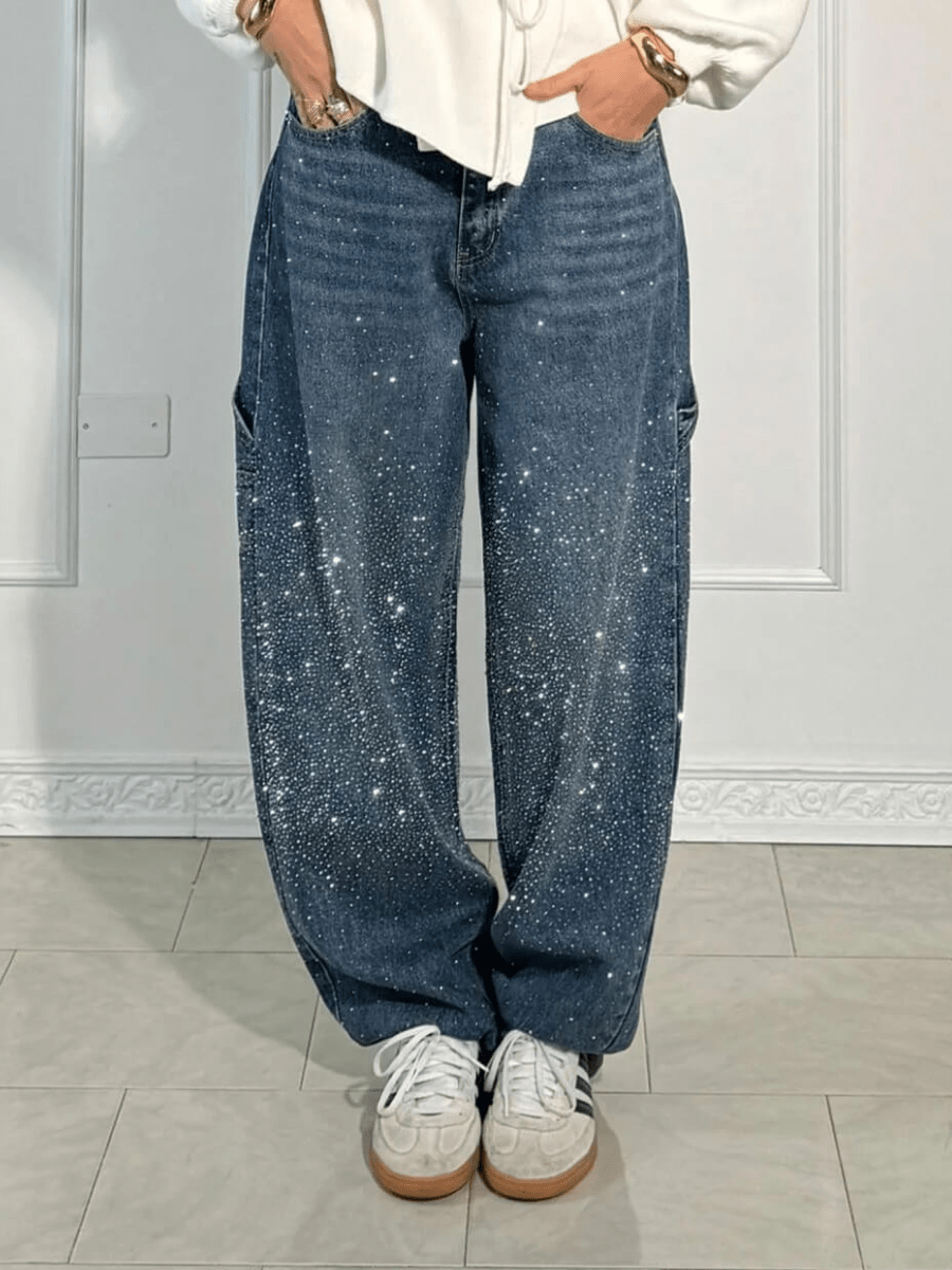 Julia | Trendy Balloon Carpenter Jeans with Glitter