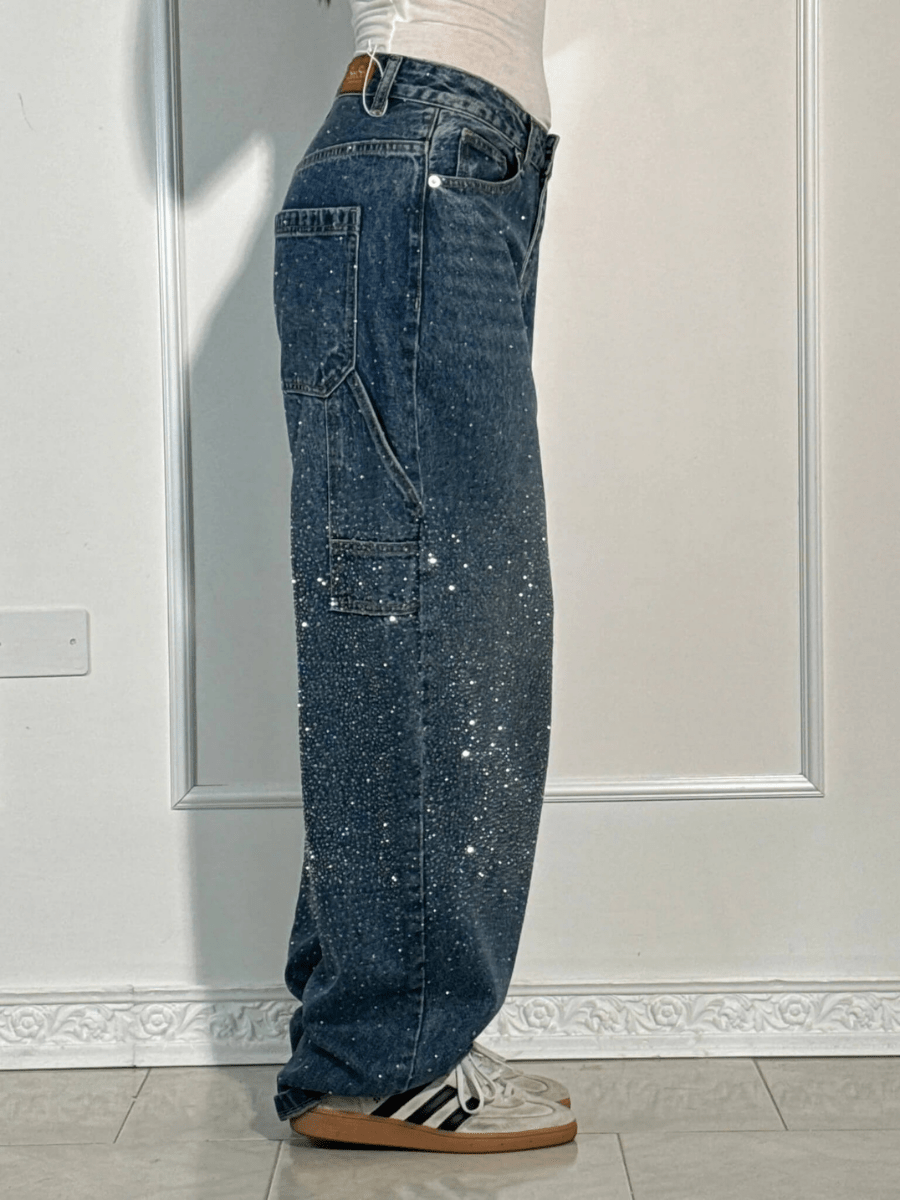 Julia | Trendy Balloon Carpenter Jeans with Glitter